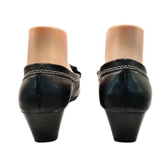 Thom McAn Womens Low Block Heel Leather Loafers Size 7 Dark Academia Career Bit - Picture 4 of 8